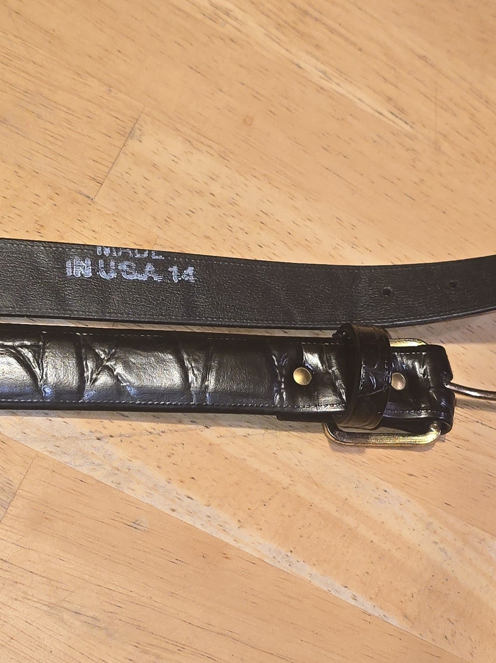 Vintage USA Black "Rubber" Belt with Brass Tone Buckle Size 14